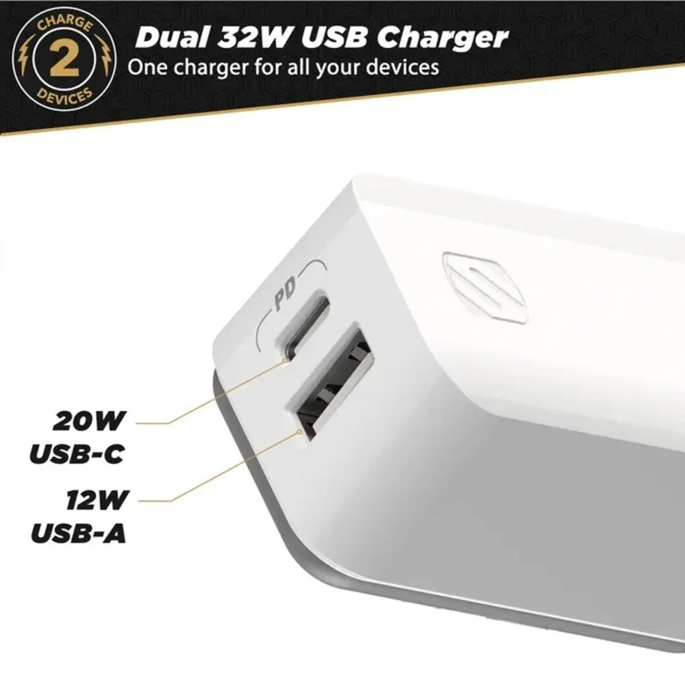Scosche PowerVolt PD32 USB Type-C + USB Type-A UK Wall Charger HPDCA32UK-SP5